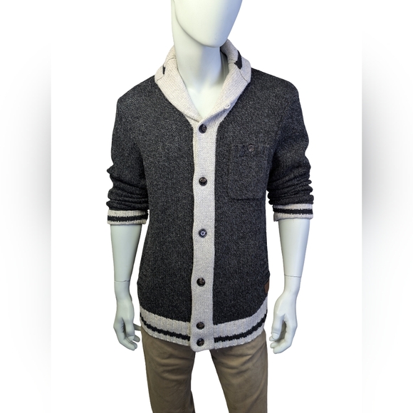 Roots Cabin Wool Blend Shawl Collar Cardigan, Elbow Patches, Men’s Medium - Picture 3 of 10